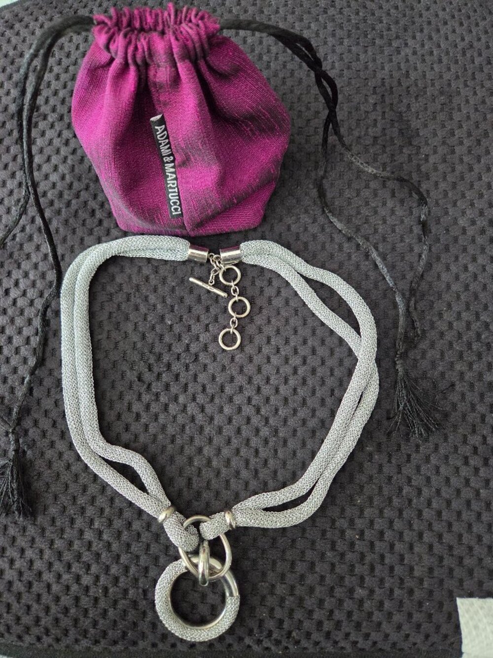 ADAMI & MARTUCCI sterling silver pendant double mesh chain necklace.